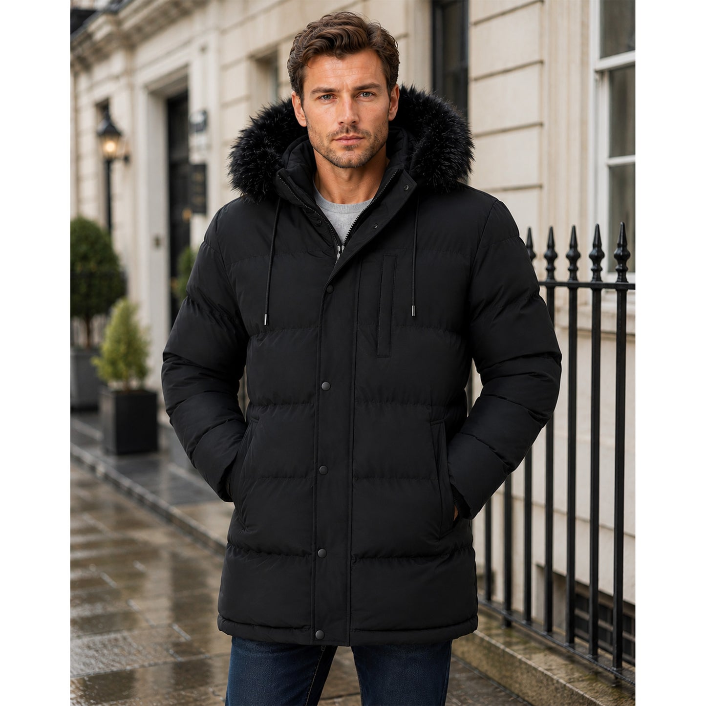 Men's Faux Fur Hooded Parka Jacket | Heavyweight Winter Coat