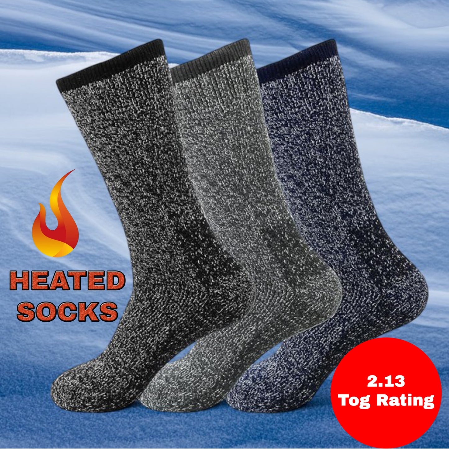 Mens Winter Warm 2.13 Tog Heated Thermal Socks - Pack of 3