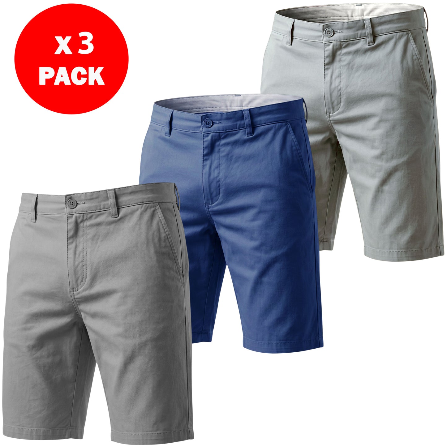 Men’s Regular Fit Chino Shorts – 100% Cotton Knee Length