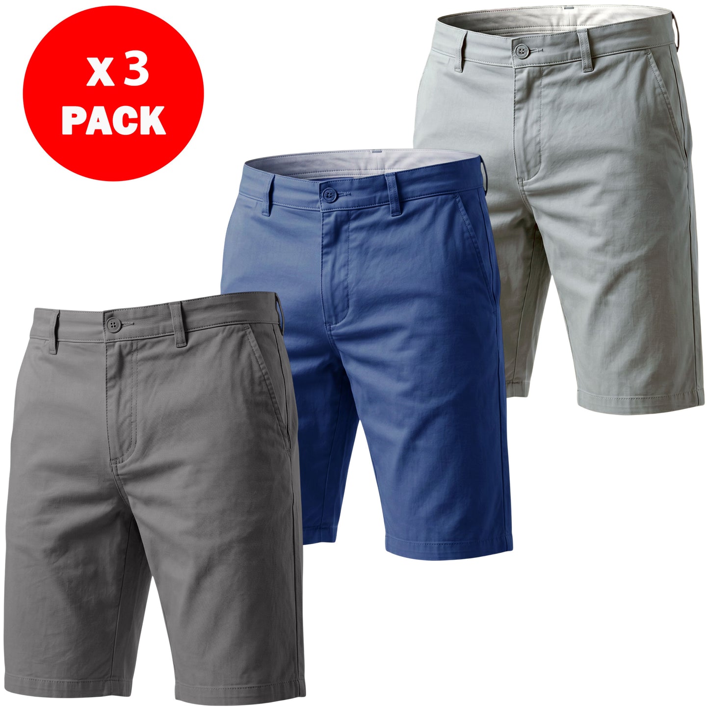 Men’s Regular Fit Chino Shorts – 100% Cotton Knee Length