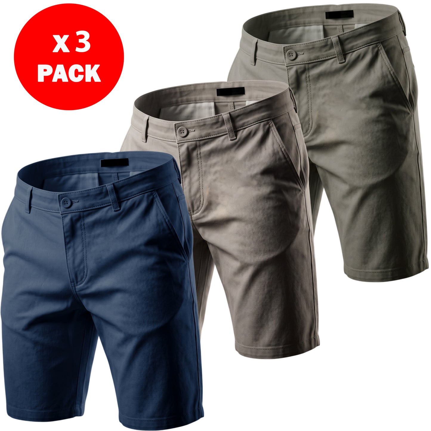 Men’s Regular Fit Chino Shorts – 100% Cotton Knee Length