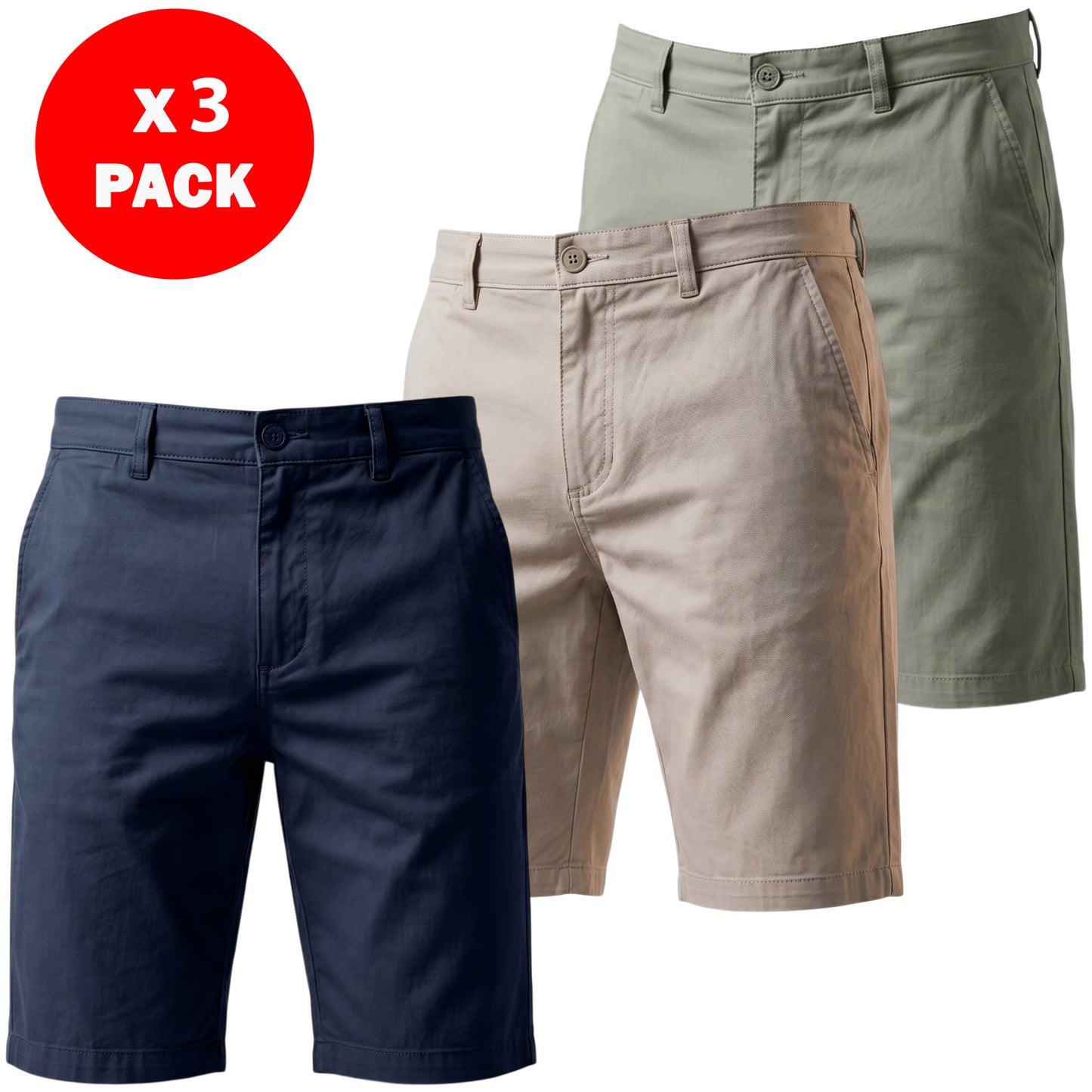 Men’s Regular Fit Chino Shorts – 100% Cotton Knee Length