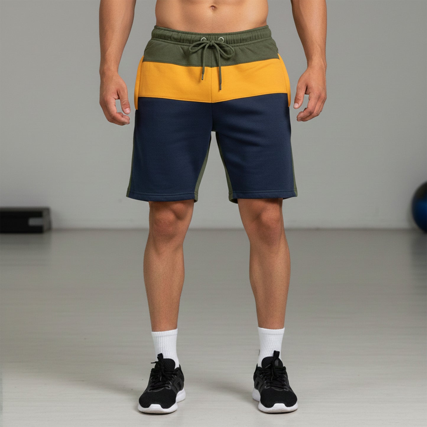 Mens Casual Sports Slim Fit Contrast Fleece Shorts