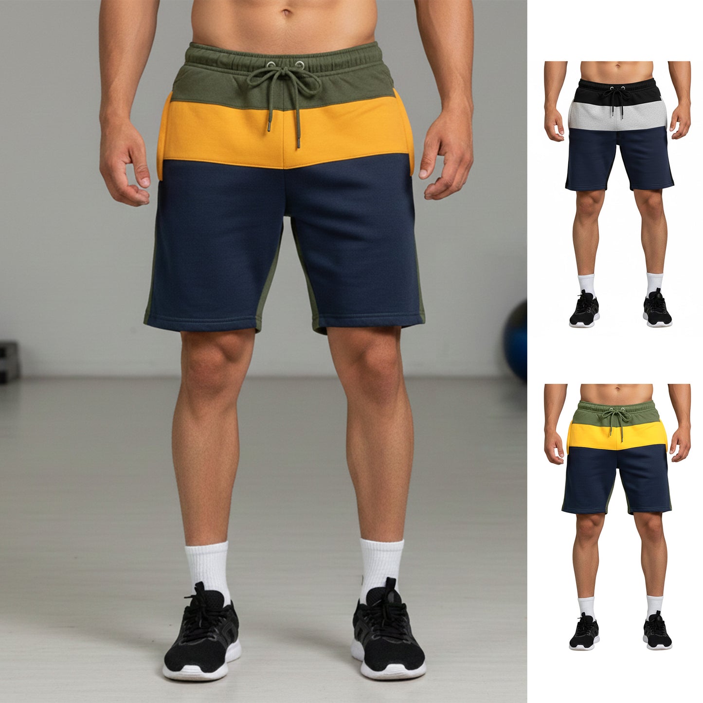Mens Casual Sports Slim Fit Contrast Fleece Shorts