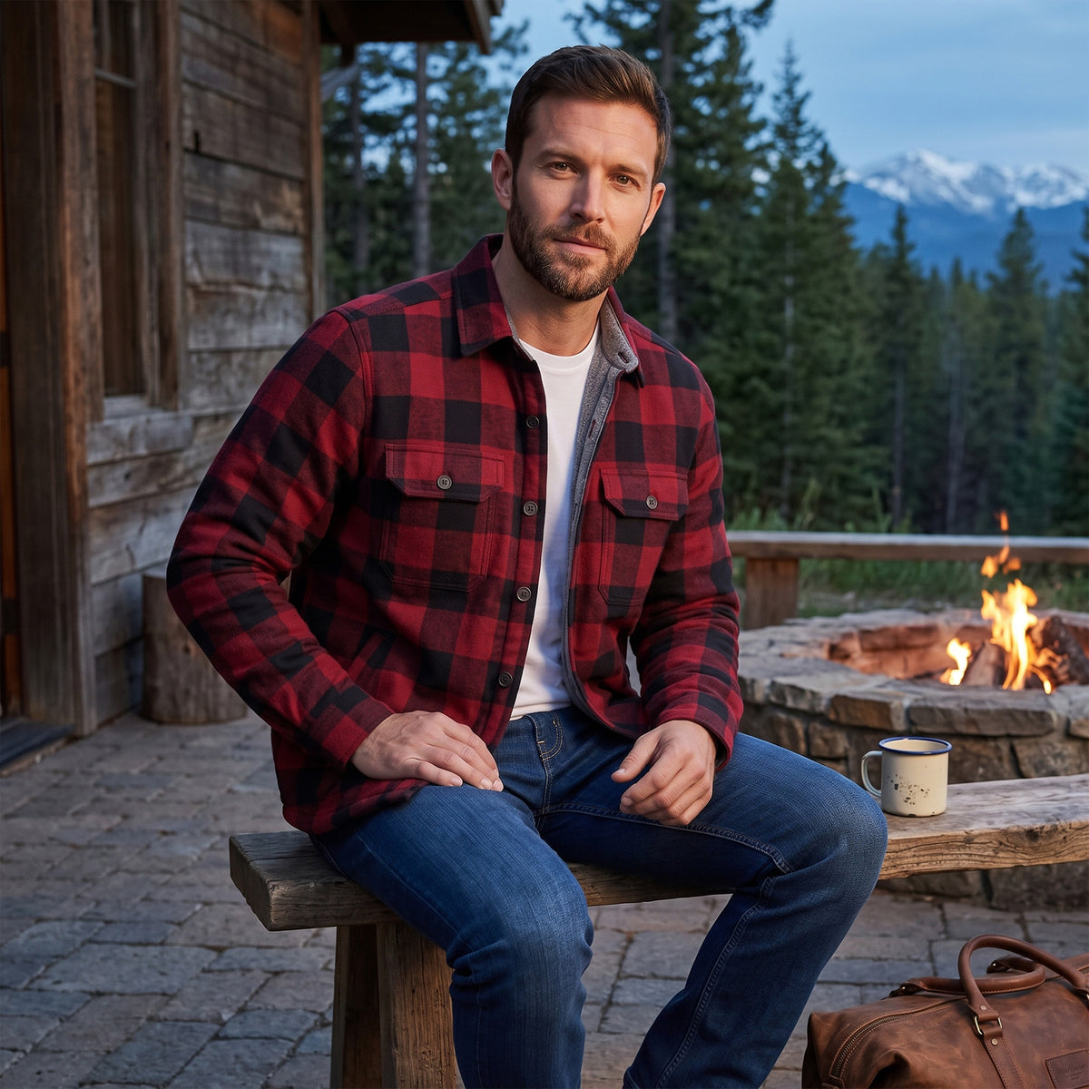 Men's Tibetan Flannel Check Shirt | Fully Fur-Lined Lumberjack Jacket