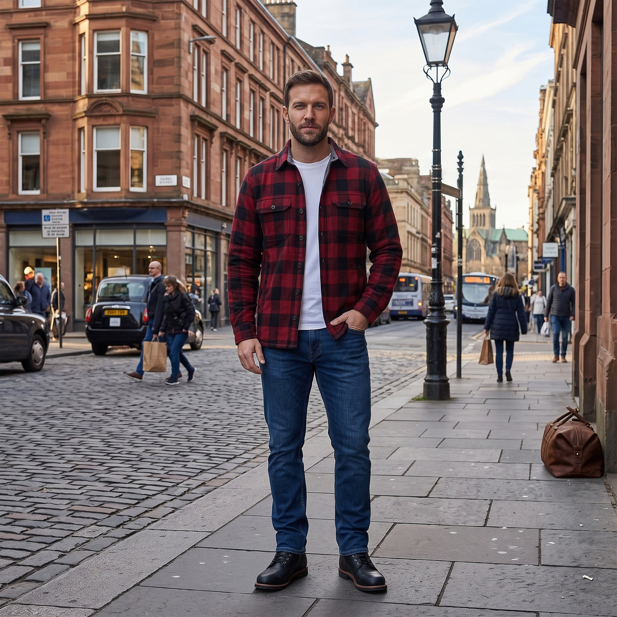 Men's Tibetan Flannel Check Shirt | Fully Fur-Lined Lumberjack Jacket