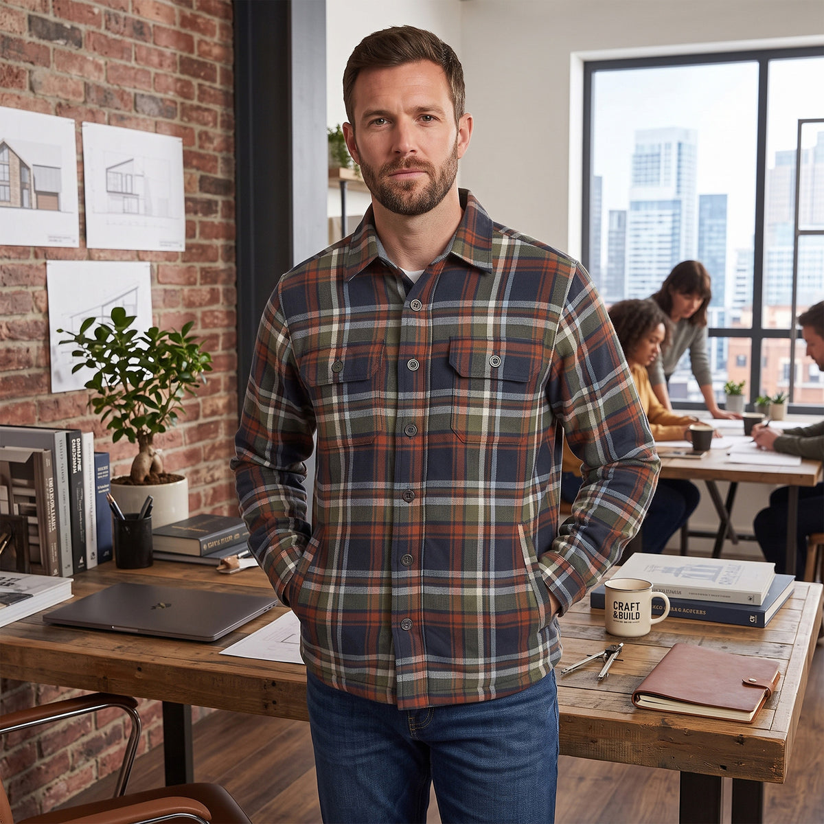 Men's Tibetan Flannel Check Shirt | Fully Fur-Lined Lumberjack Jacket