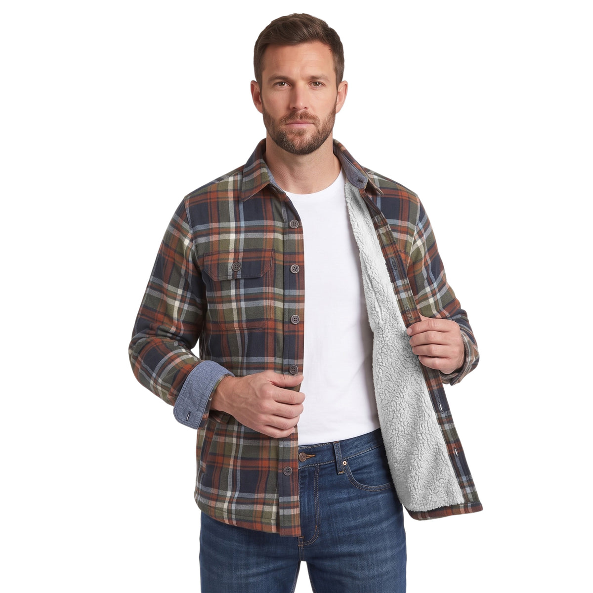 Men's Tibetan Flannel Check Shirt | Fully Fur-Lined Lumberjack Jacket