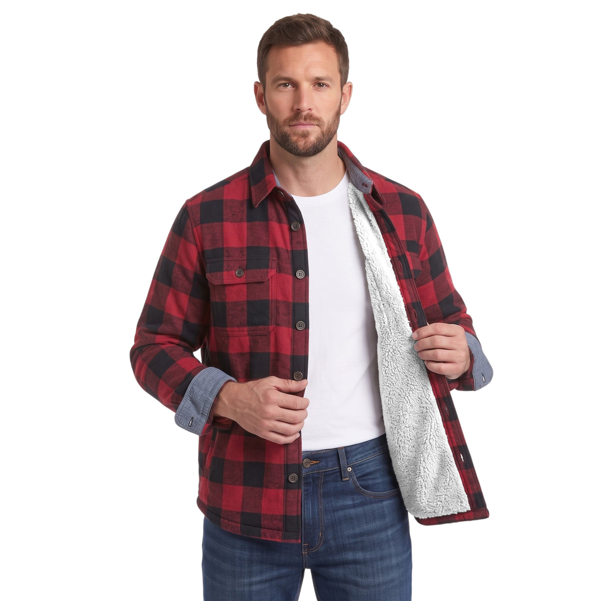 Men's Tibetan Flannel Check Shirt | Fully Fur-Lined Lumberjack Jacket