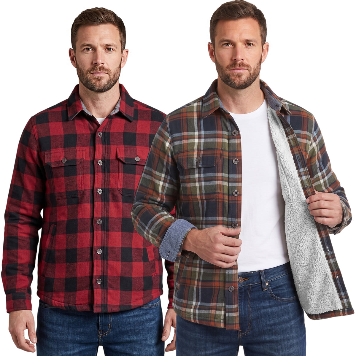 Men's Tibetan Flannel Check Shirt | Fully Fur-Lined Lumberjack Jacket