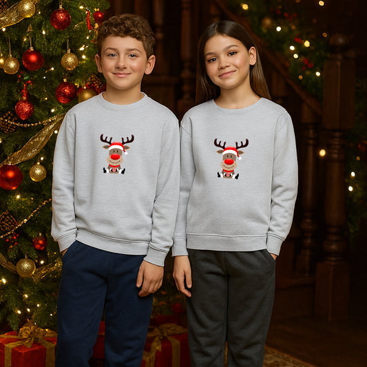 Kids Unisex Christmas Reindeer Sweatshirt – Festive Novelty Jumper
