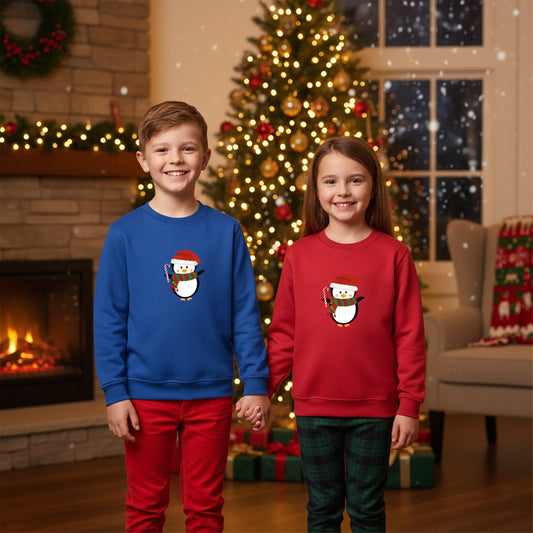 Kids Unisex Christmas Penguin Sweatshirt – Festive Novelty Jumper
