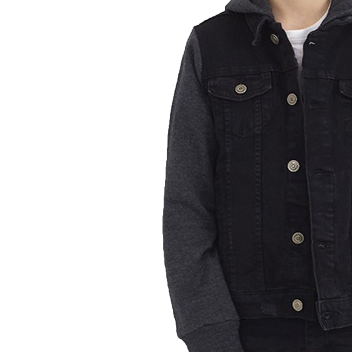 Kids Boys Cotton Denim Contrast Hooded Jacket