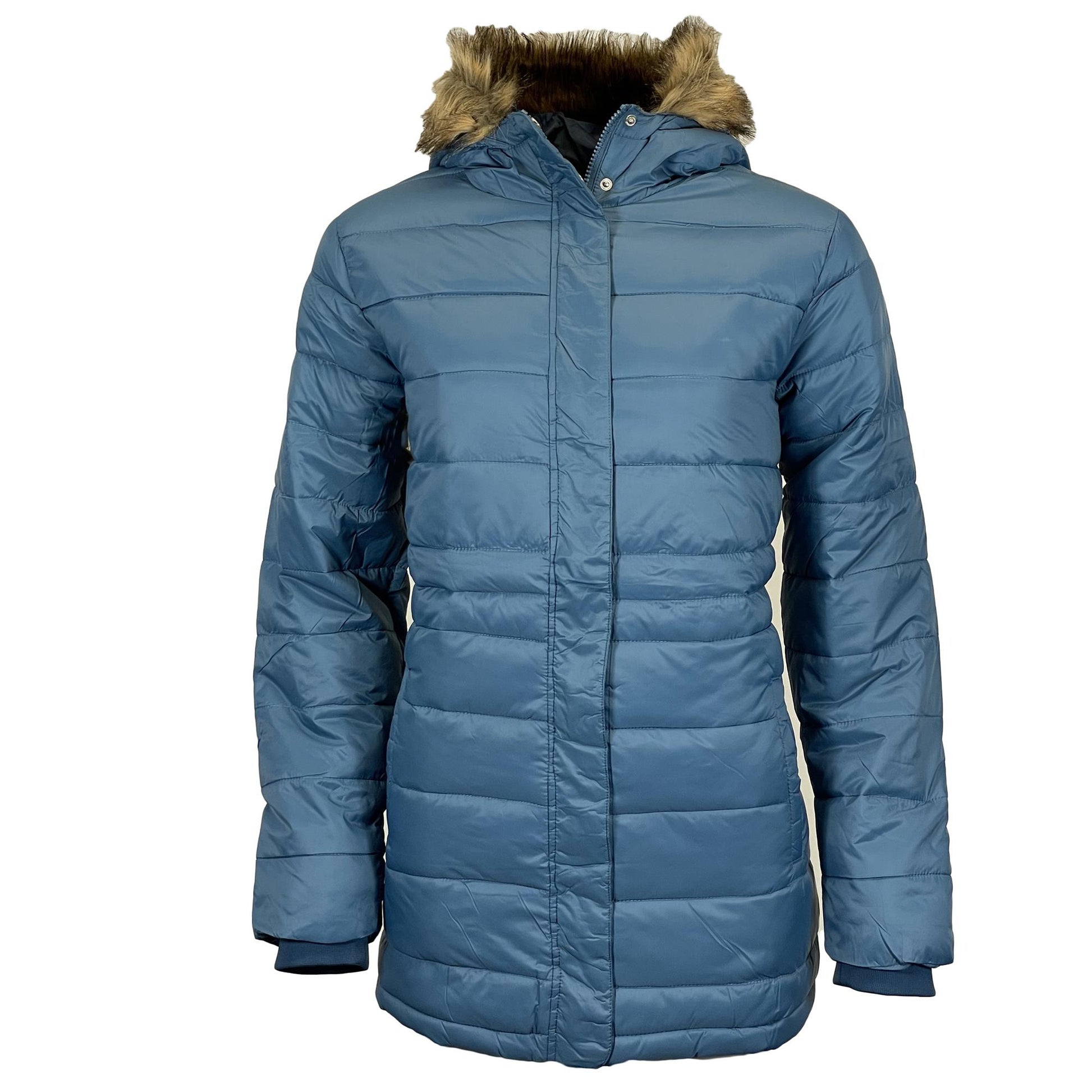 Womens Long Faux Fur Padded Parka Coat Lightweight Puffer Jacket