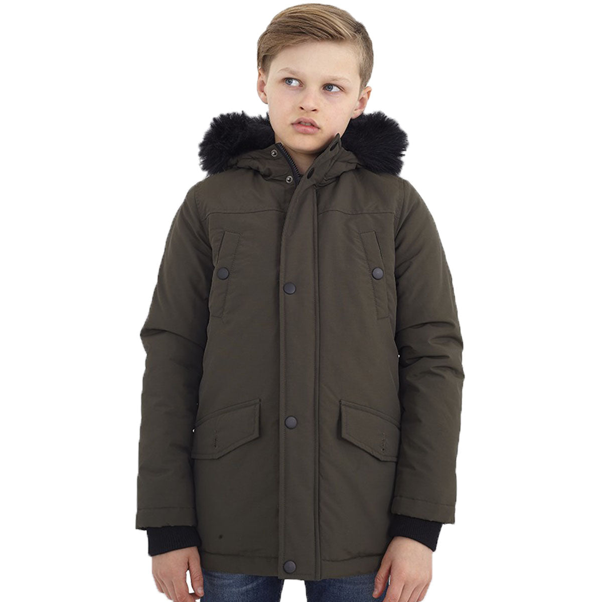 Boys Brave Soul Wonderwall Hooded Parka Jacket Quilted Coat with Faux Fur Hood