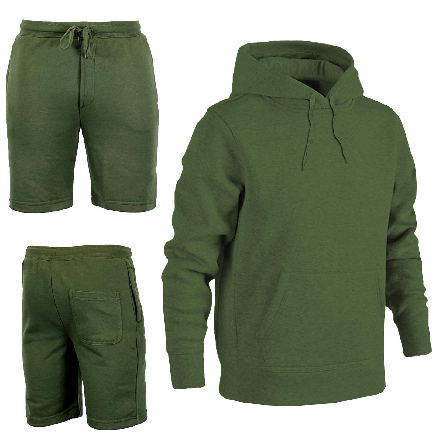 Mens Tracksuit Set French Terry Casual Sport Shorts with Plain Pullover Hoody