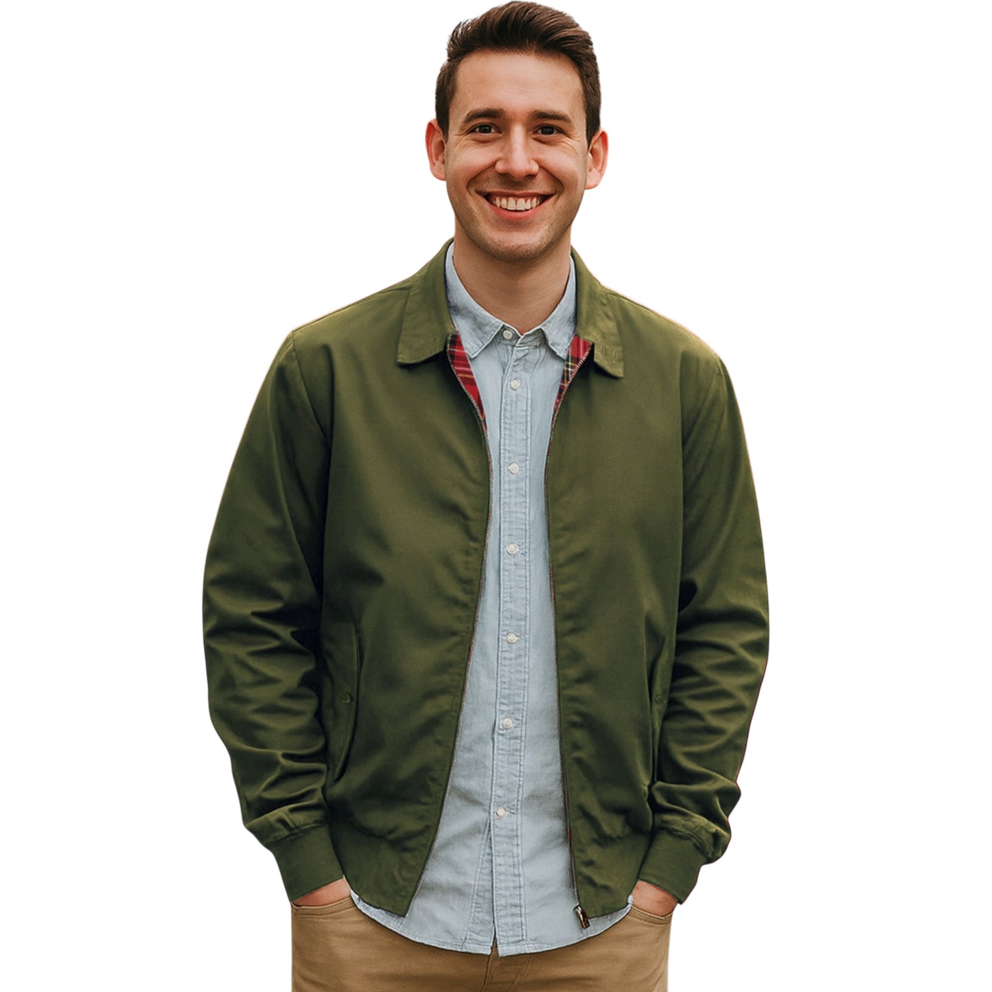 Mens Vintage Harrington Bomber Jacket with Tartan Lining